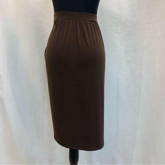 JOSEPH Ribkoff chocolate brown pleated tulip wrap skirt Sz 8 stretchy spandex - Picture 4 of 9